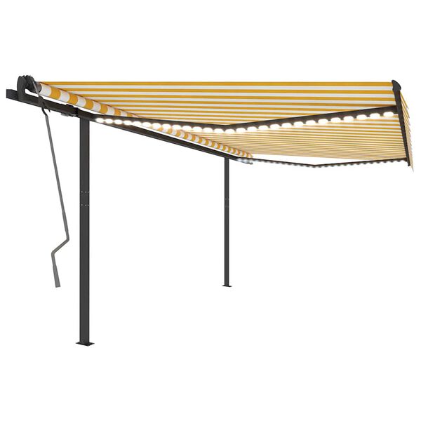 vidaXL markise m. LED-lys + vindsensor 4x3 m automatisk gul og hvid