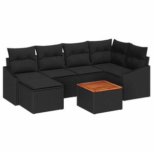 vidaXL Havesofa S&aelig;t med pude 7 pcs Sort polyrattan