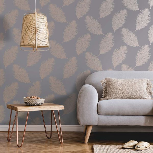 DUTCH WALLCOVERINGS tapet Fawning Feather grå og rosaguld