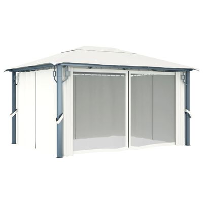vidaXL havepavillon med gardin 400x300 cm aluminium cremefarvet