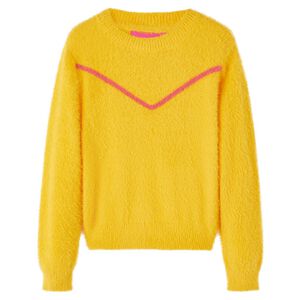 Sweater til b&oslash;rn str. 104 strikket okkergul