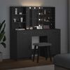 vidaXL Makeupbord s&aelig;t med LED med skuffe 3 pcs Sort eg Konstrueret tr&aelig;