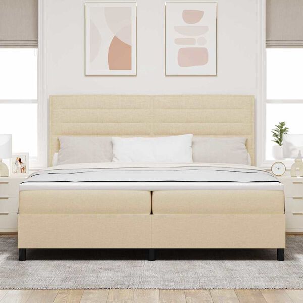 vidaXL Box spring seng med madras Creme 200 x 200 cm Stof
