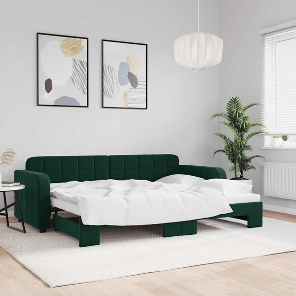 vidaXL daybed med udtr&aelig;k 80x200 cm velour m&oslash;rkegr&oslash;n