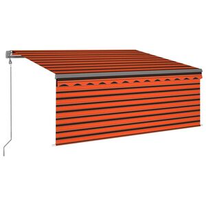 vidaXL markise m. gardin+LED+vindsensor 3,5x2,5 m auto orange/brun