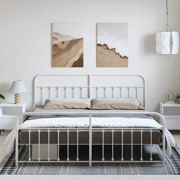 vidaXL sengeramme med sengegavl og fodgærde 193x203 cm metal hvid