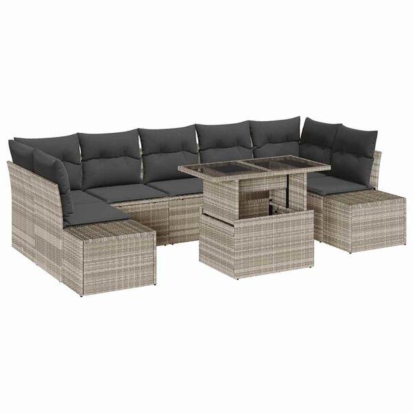 vidaXL Sofa S&aelig;t med pude 8 pcs Lysegr&aring; polyrattan