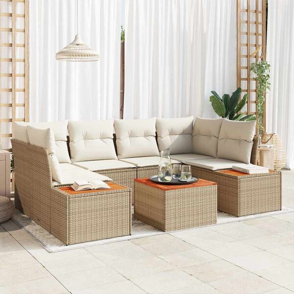 vidaXL Havesofa S&aelig;t med pude med opbevaring 6 pcs Beige Poly rattan