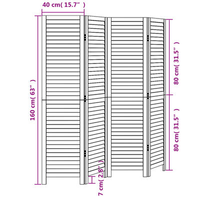 vidaXL rumdeler 4 paneler massivt kejsertræ sort