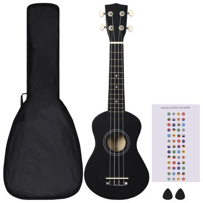 vidaXL ukulelesæt med taske til børn 21" sort