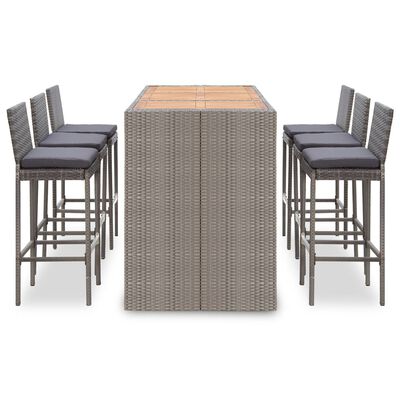 vidaXL udendørs spisebordssæt 7 dele med hynder polyrattan grå