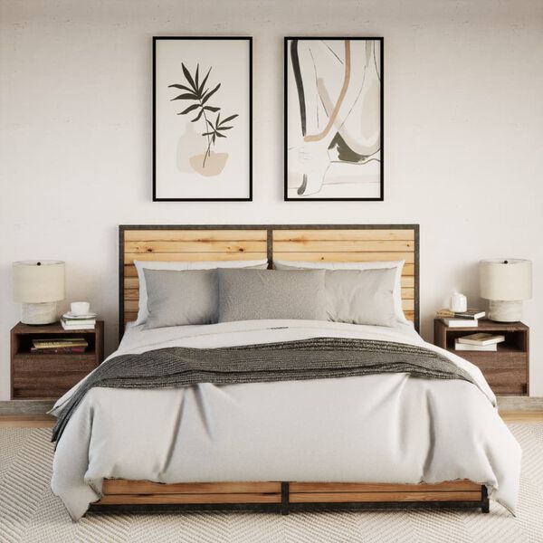 vidaXL v&aelig;gh&aelig;ngte sengeborde 2 stk. med LED-lys brun egetr&aelig;sfarve