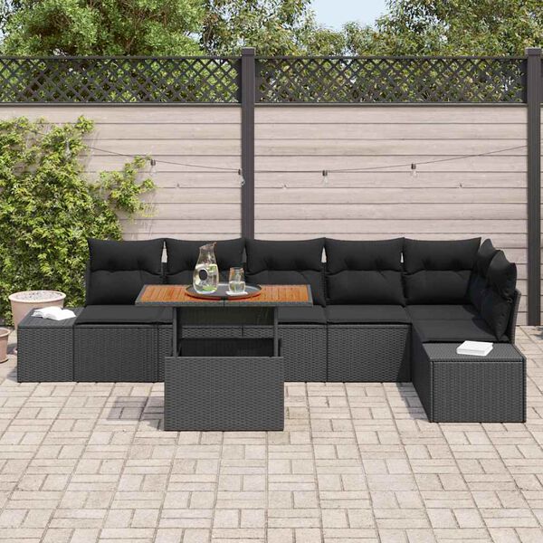 vidaXL Havesofa S&aelig;t med opbevaring 7 pcs Sort Poly rattan