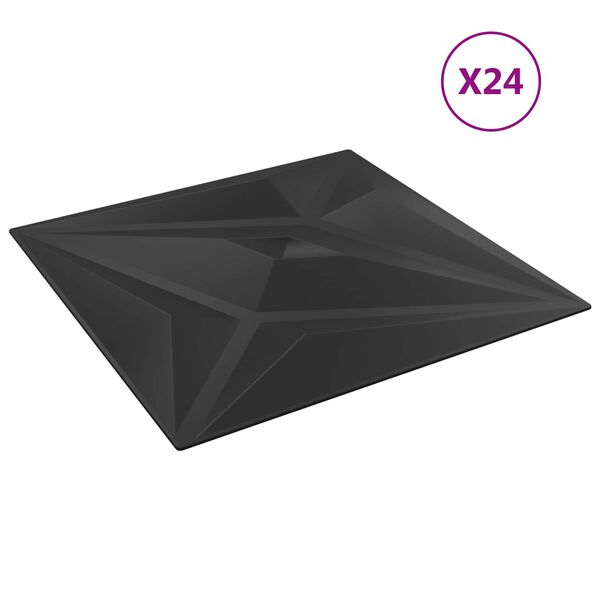 vidaXL V&aelig;gpaneler Stjerne 24 pcs Sort Star 50 x 50 cm XPS Skum