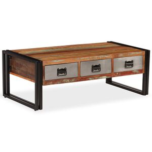 vidaXL sofabord med 3 skuffer 100x50x35 cm massivt genbrugstr&aelig;