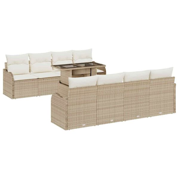 vidaXL Havesofa S&aelig;t med pude med opbevaring 9 pcs Beige Poly rattan
