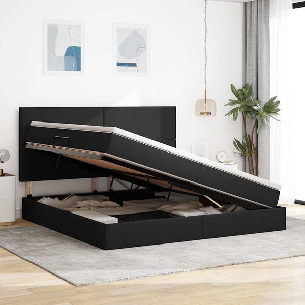 vidaXL Seng med opbevaring og LED med LED Sort 200 x 200 cm Polyester