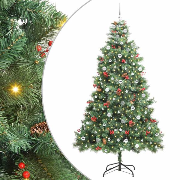 vidaXL Kunstigt juletr&aelig; med LED -strimmellys Gr&oslash;n 240 cm PVC og metal