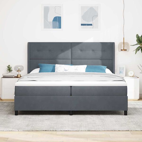 vidaXL Box spring seng med madras med LED M&oslash;rkegr&aring; 200 x 200 cm Fl&oslash;jl