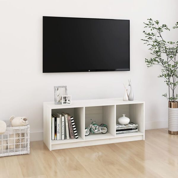 vidaXL tv-bord 104x33x41 cm massivt fyrretr&aelig; hvid