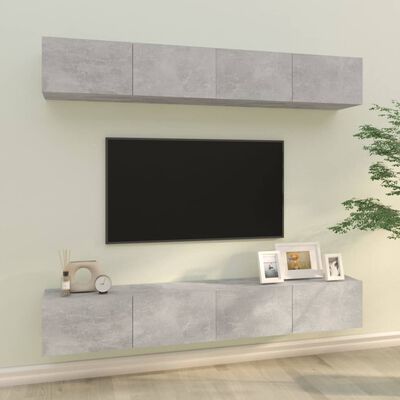 vidaXL væghængte tv-skabe 4 stk. 100x30x30 cm betongrå