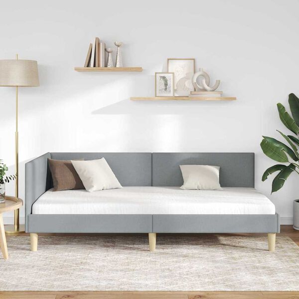 vidaXL Hjørnesengramme med hovedgærde Lysegrå 90 cm x 190 cm Fløjl