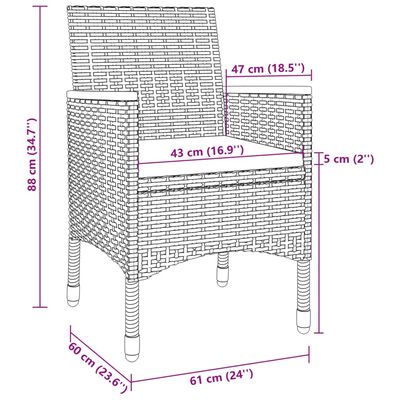 vidaXL spisebordssæt til haven 5 dele med hynder polyrattan og glas