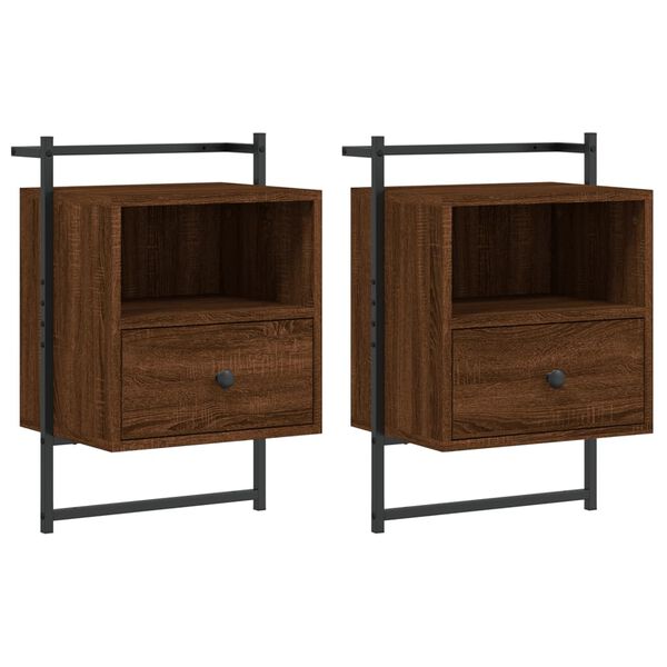 vidaXL sengeborde til v&aelig;g 2 stk. 40x30x61 cm konstrueret tr&aelig; brunt eg