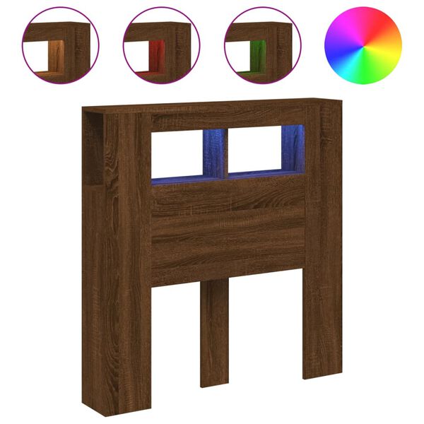 vidaXL sengegavl m. LED-lys 100x18,5x103,5 cm konstrueret træ brunt eg