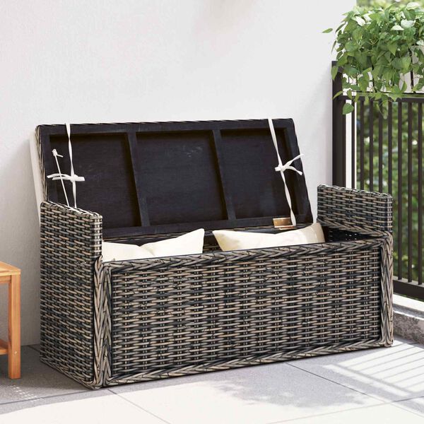 vidaXL Opbevaringsb&aelig;nk med pude Sorte vask 110 x 40 x 50 cm Rattan