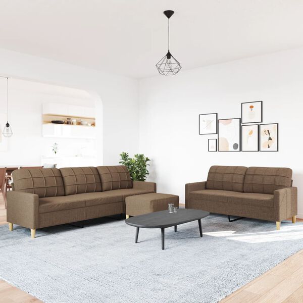 vidaXL sofas&aelig;t 3 dele med fodskammel stof brun