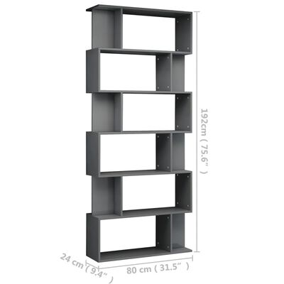 vidaXL bogskab/rumdeler 80 x 24 x 192 cm spånplade grå højglans