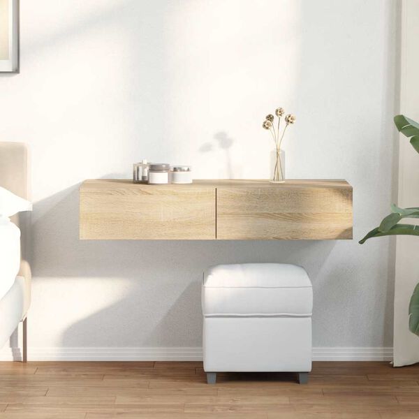 vidaXL v&aelig;ghylde med skuffer 100x36x19 cm konstrueret tr&aelig; sonoma-eg