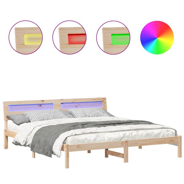 vidaXL Sengestel med hovedg&aelig;rde Brun 200 x 200 cm Massiv fyrretr&aelig;