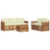 vidaXL Sofas&aelig;t med pude 6 pcs Naturlig og Fl&oslash;de Massivt Akacietr&aelig;