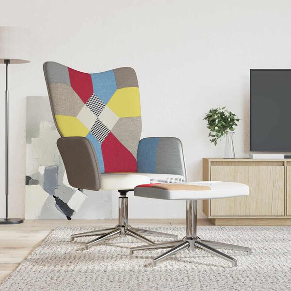 vidaXL lænestol med fodskammel stof patchwork