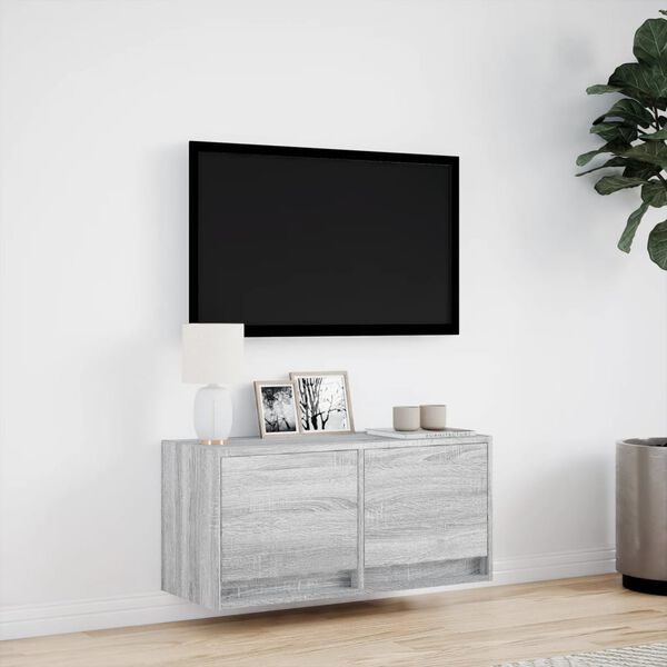 vidaXL væghængt tv-bord med LED-lys 80x31x35 cm grå sonoma-eg