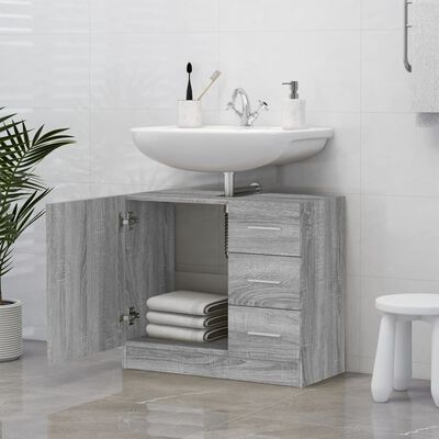vidaXL badeværelsesskab 63x30x54 cm konstrueret træ grå sonoma-eg