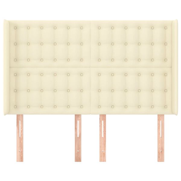 vidaXL sengegavl med kanter 147x16x118/128 cm kunstl&aelig;der cremefarvet