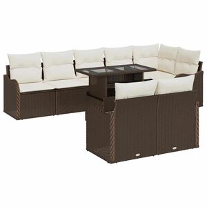 vidaXL Lounge s&aelig;t med pude 9 pcs Brun Poly rattan