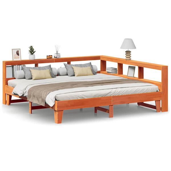 vidaXL seng med reol uden madras 180x200cm massivt fyrretr&aelig; gyldenbrun