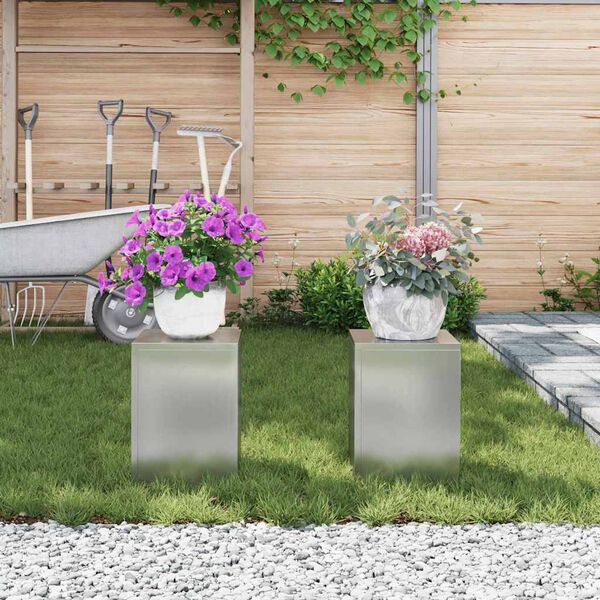 vidaXL Planteholder 2 pcs S&oslash;lv 24 x 24 x 35 cm Galvaniseret st&aring;l