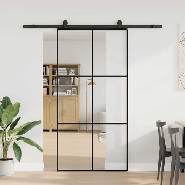 vidaXL skydedør med hardwaresæt 102x205 cm ESG glas sort