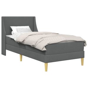 vidaXL Sengeramme med madras med hovedg&aelig;rde M&oslash;rkegr&aring; 90 x 200 cm Stof