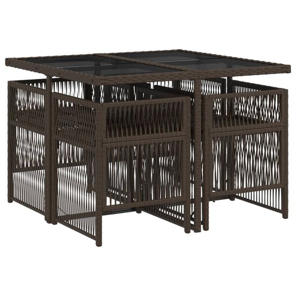 vidaXL spisebordss&aelig;t til haven 5 dele med hynder polyrattan brun