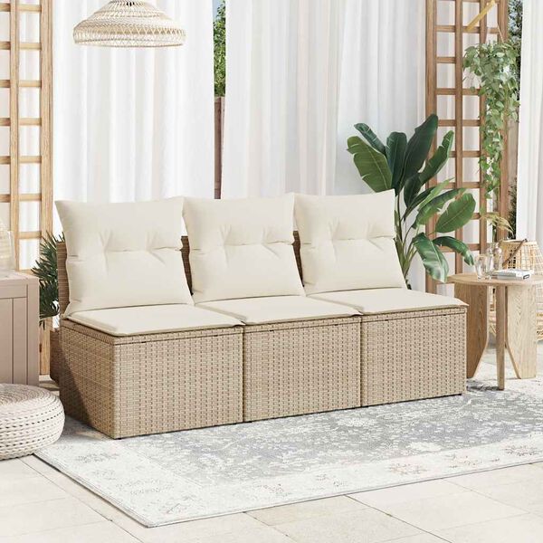 vidaXL 3-personers havesofa med hynder polyrattan beige