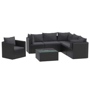 vidaXL havelounges&aelig;t 7 dele med hynder polyrattan sort