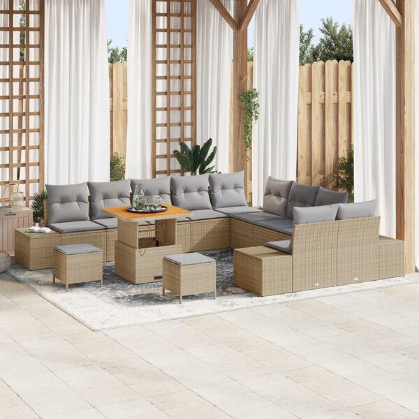 vidaXL Havesofa S&aelig;t med pude 13 pcs Beige polyrattan