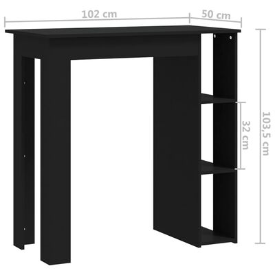 vidaXL barbord med hylde 102x50x103,5 cm konstrueret træ sort