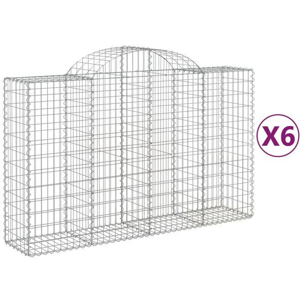 vidaXL buede gabionkurve 6 stk. 200x50x120/140 cm galvaniseret jern